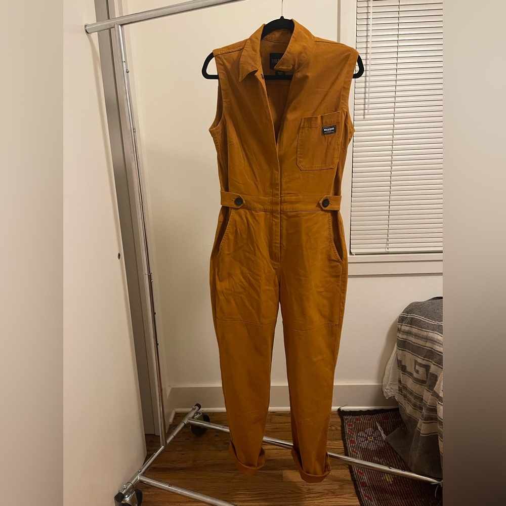 Wildfang Mustard Utility Essential Sleeveless High Waisted Coverall